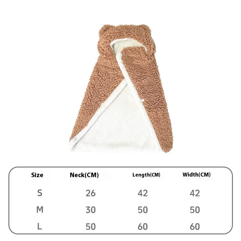 Pink bear cloak pet blanket on a small dog, velvet fabric with hood