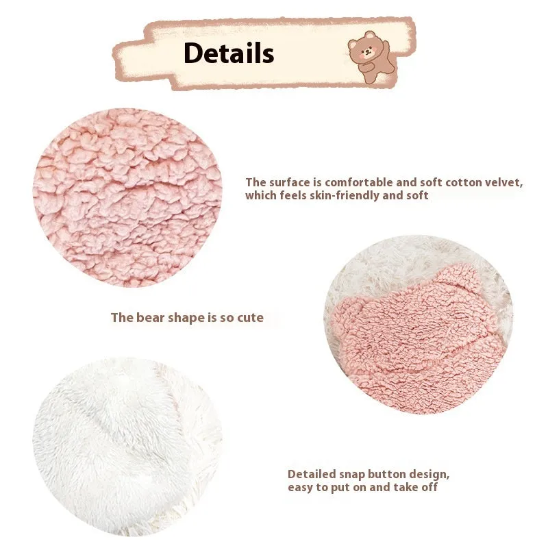 Pink bear cloak pet blanket on a small dog, velvet fabric with hood