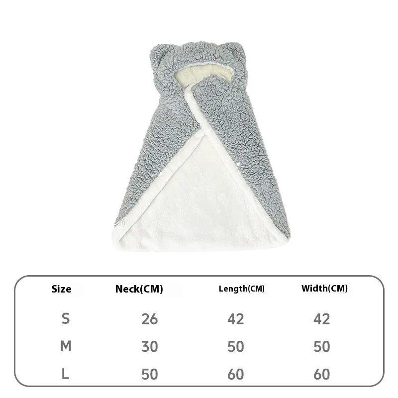 Pink bear cloak pet blanket on a small dog, velvet fabric with hood