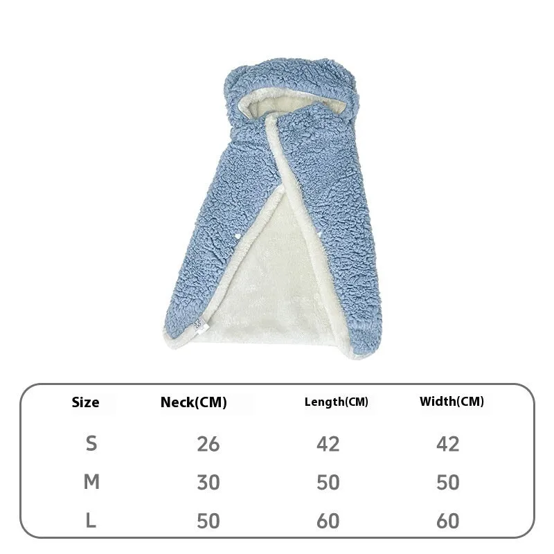 Pink bear cloak pet blanket on a small dog, velvet fabric with hood