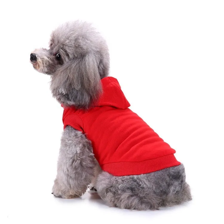 Small dog wearing a cotton thin pullover hooded T-shirt in red, casual spring summer pet clothing