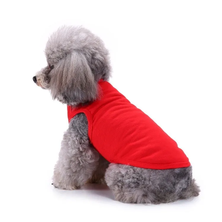 Small dog wearing a cotton thin pullover hooded T-shirt in red, casual spring summer pet clothing