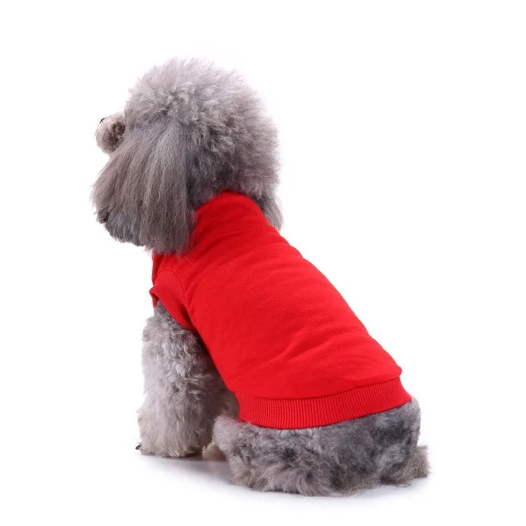 Small dog wearing a cotton thin pullover hooded T-shirt in red, casual spring summer pet clothing