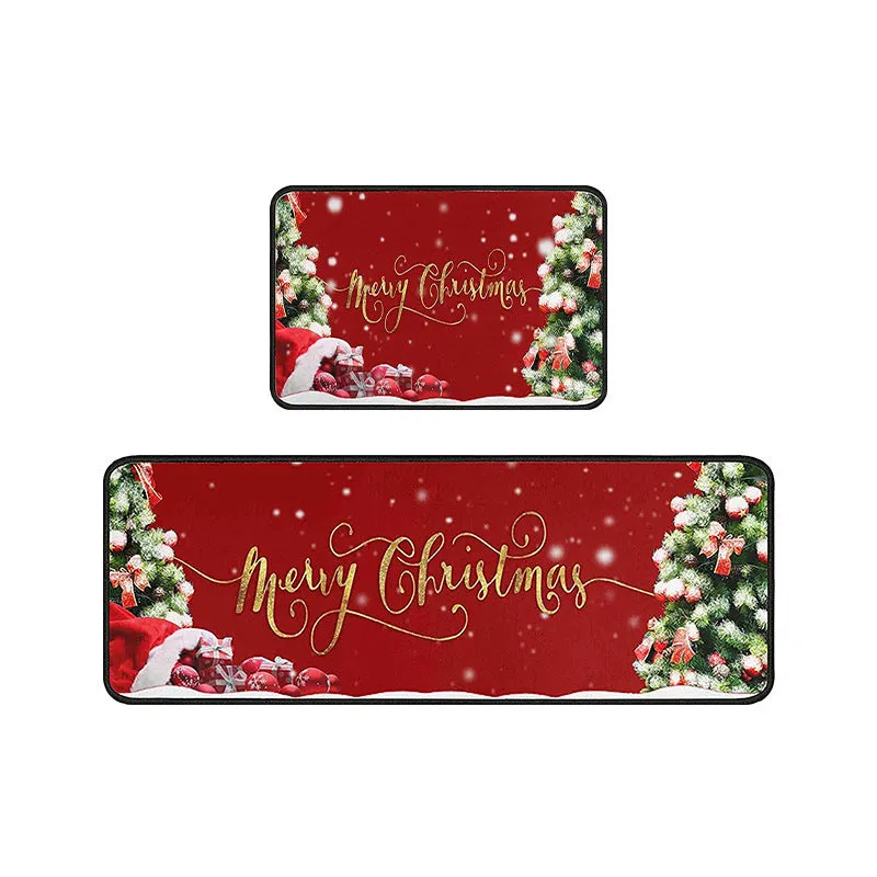 Festive printed Christmas door mat in polyester fibre with American style pattern, 40x60cm square