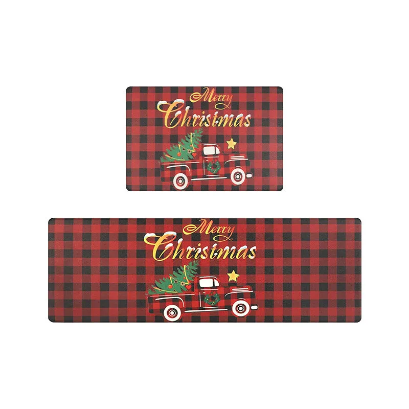 Festive printed Christmas door mat in polyester fibre with American style pattern, 40x60cm square