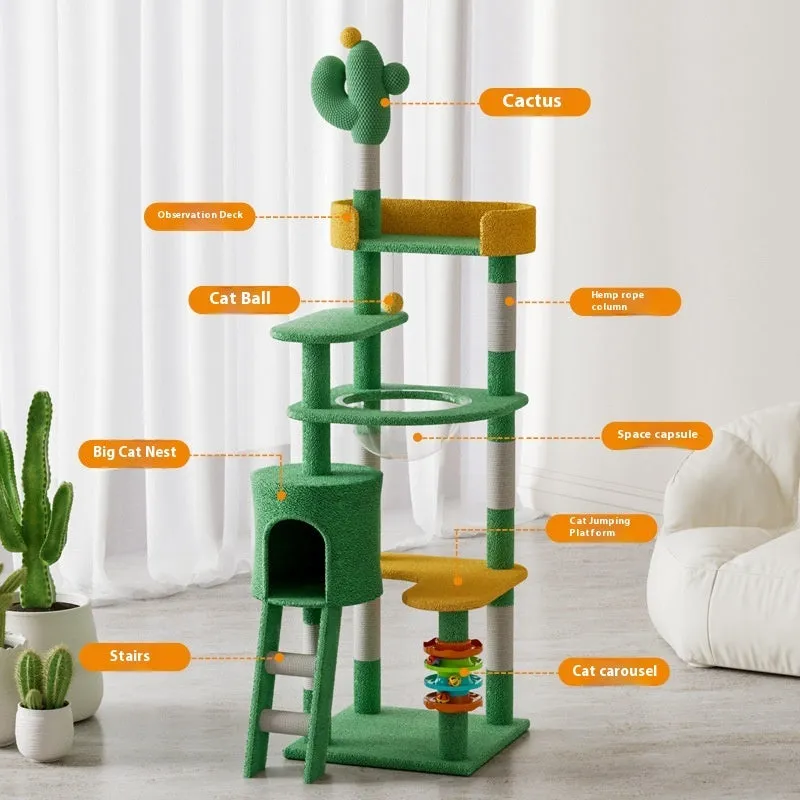 Large cactus cat climbing frame in pastoral style built from density plate, available in two sizes