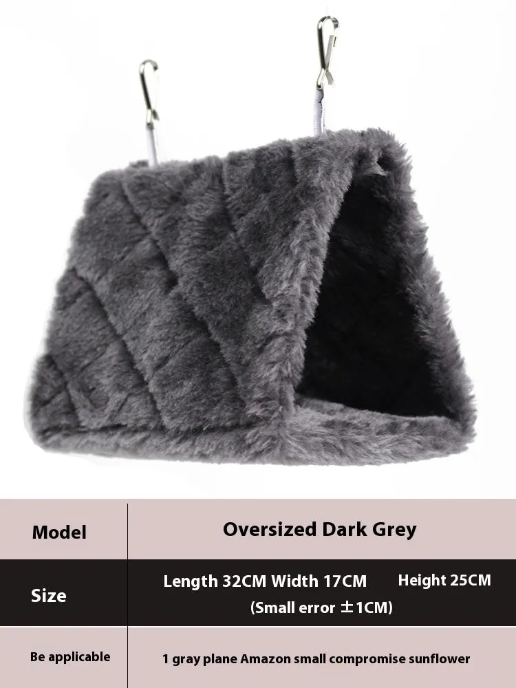 Four Seasons thermal insulation bird nest hammock for parrots in dark gray cotton fabric with stainless steel buckle