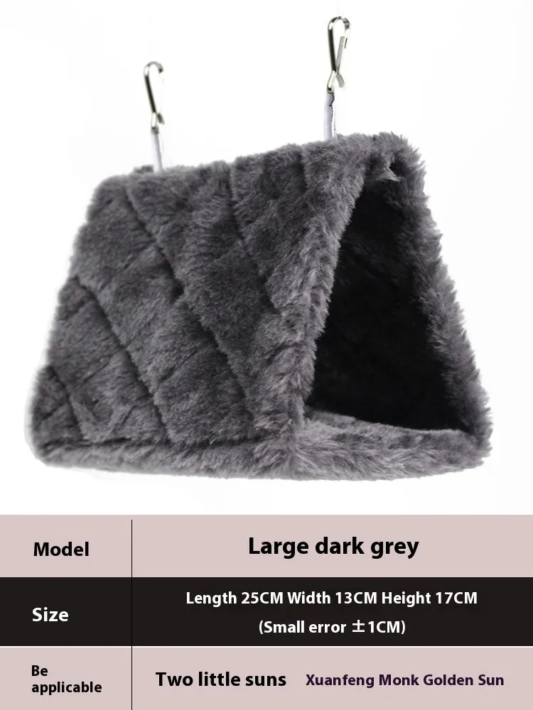 Four Seasons thermal insulation bird nest hammock for parrots in dark gray cotton fabric with stainless steel buckle
