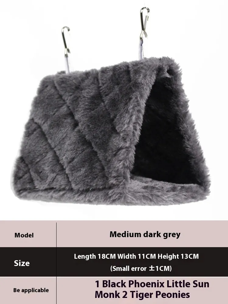 Four Seasons thermal insulation bird nest hammock for parrots in dark gray cotton fabric with stainless steel buckle