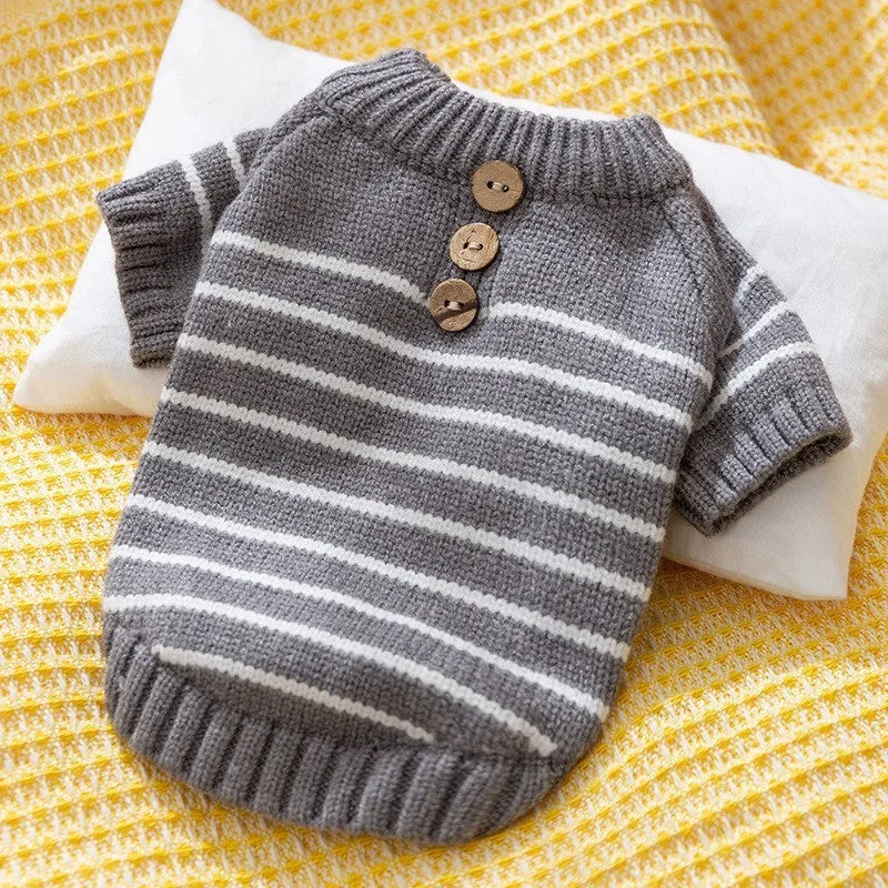 Small dog wearing a casual knit sweater in Beige Bear colour on beige background