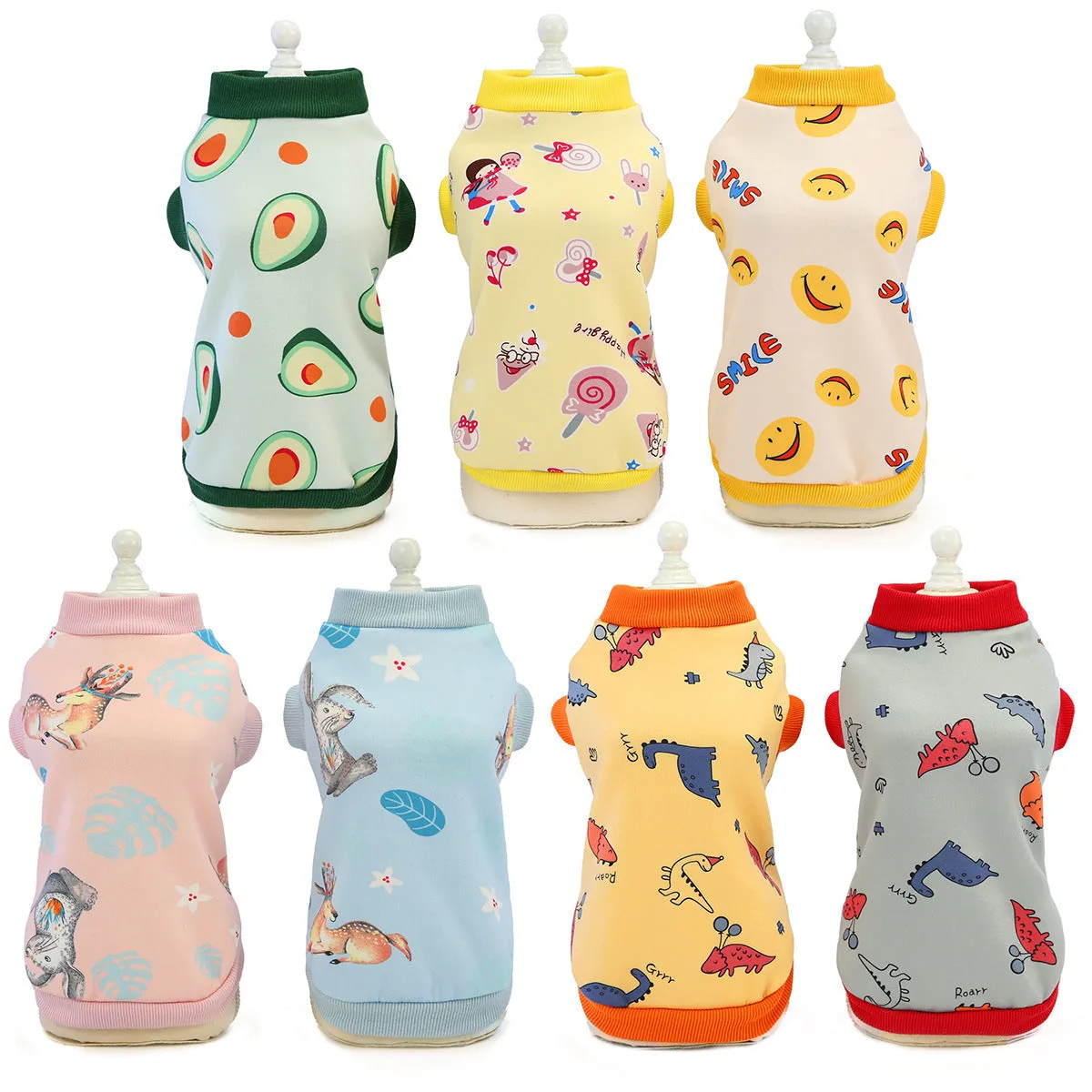 Yellow dinosaur design cotton cat clothes for autumn winter, casual style, available in multiple sizes