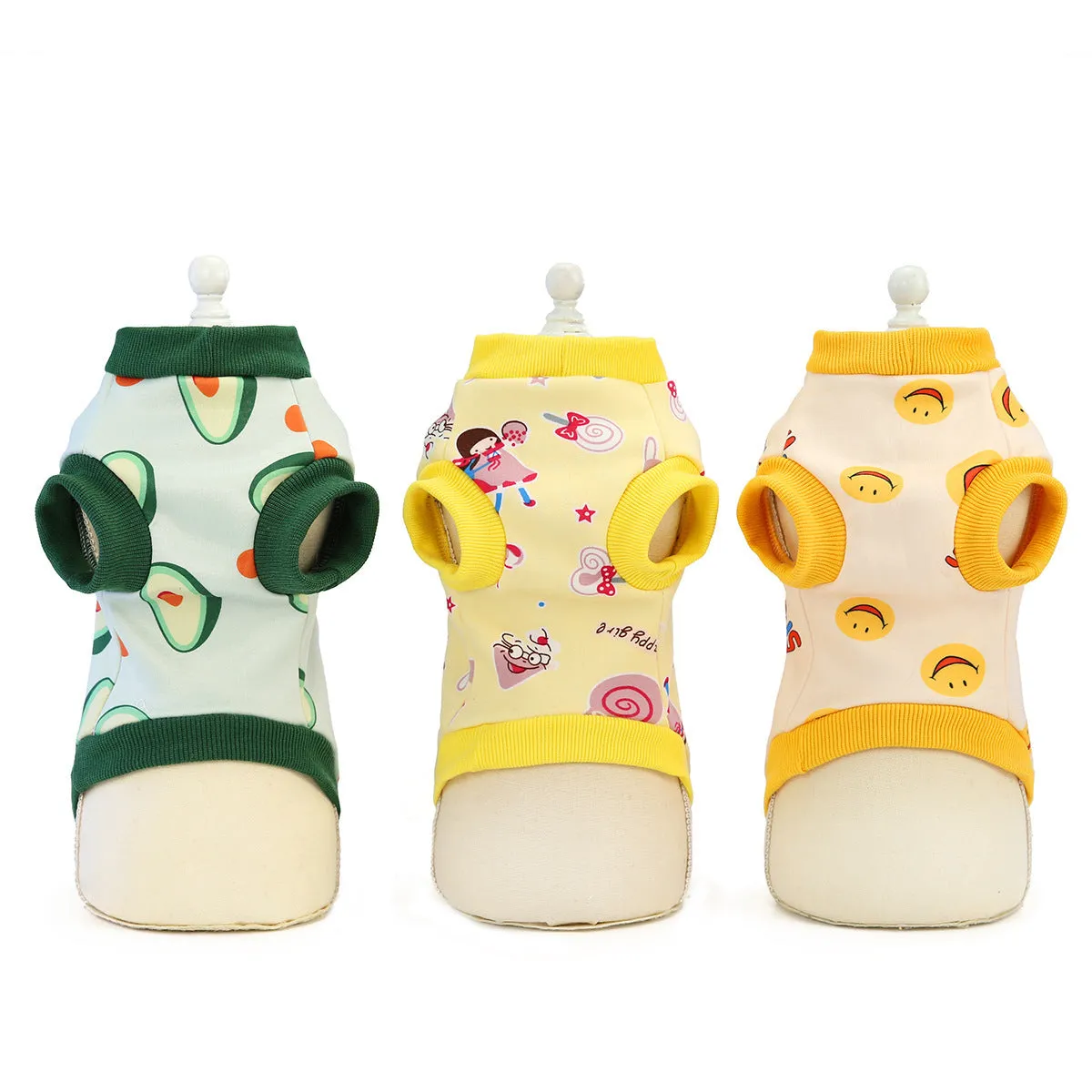 Yellow dinosaur design cotton cat clothes for autumn winter, casual style, available in multiple sizes