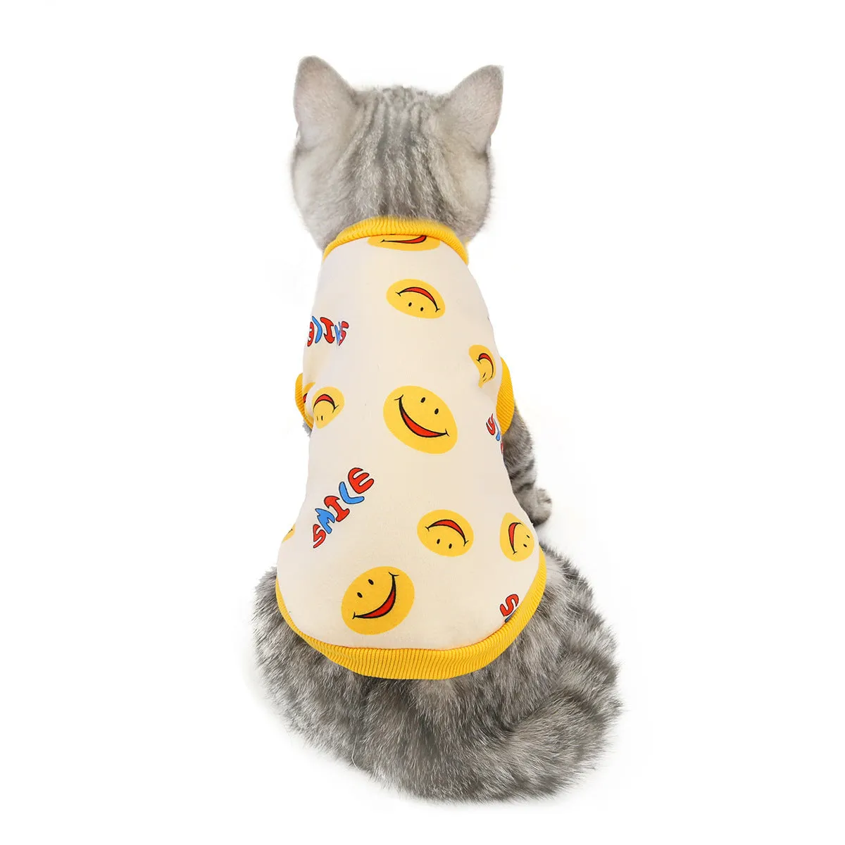 Yellow dinosaur design cotton cat clothes for autumn winter, casual style, available in multiple sizes