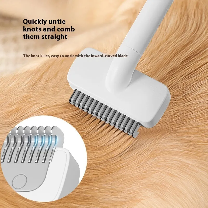 White and gray pet hair unknotting comb with stainless steel teeth for dogs and cats