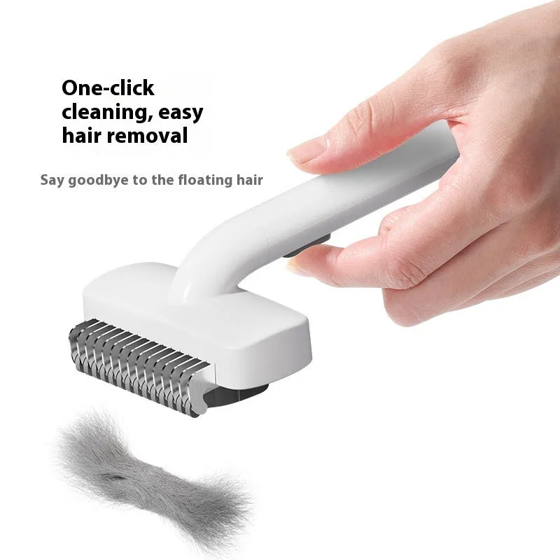 White and gray pet hair unknotting comb with stainless steel teeth for dogs and cats