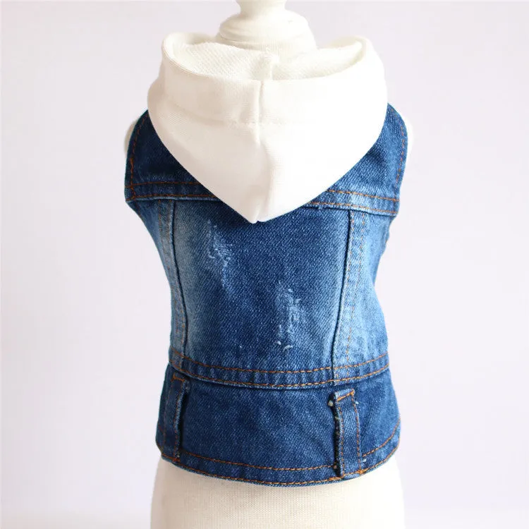 Spring knitted hooded denim pet clothes in black hat style, casual unisex fit for dogs and cats