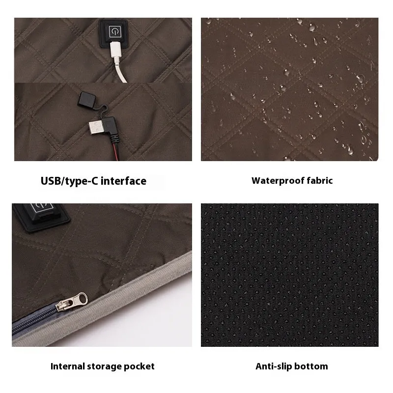 Pet Smart low voltage 5V USB dog heating pad in brown plastic on floor