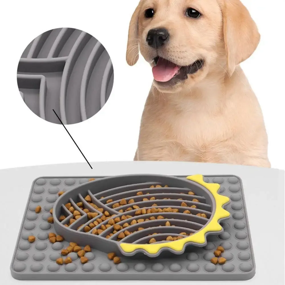 Slow feeder dog bowl lick mat with smooth texture in blue, gray, green, and red colour options
