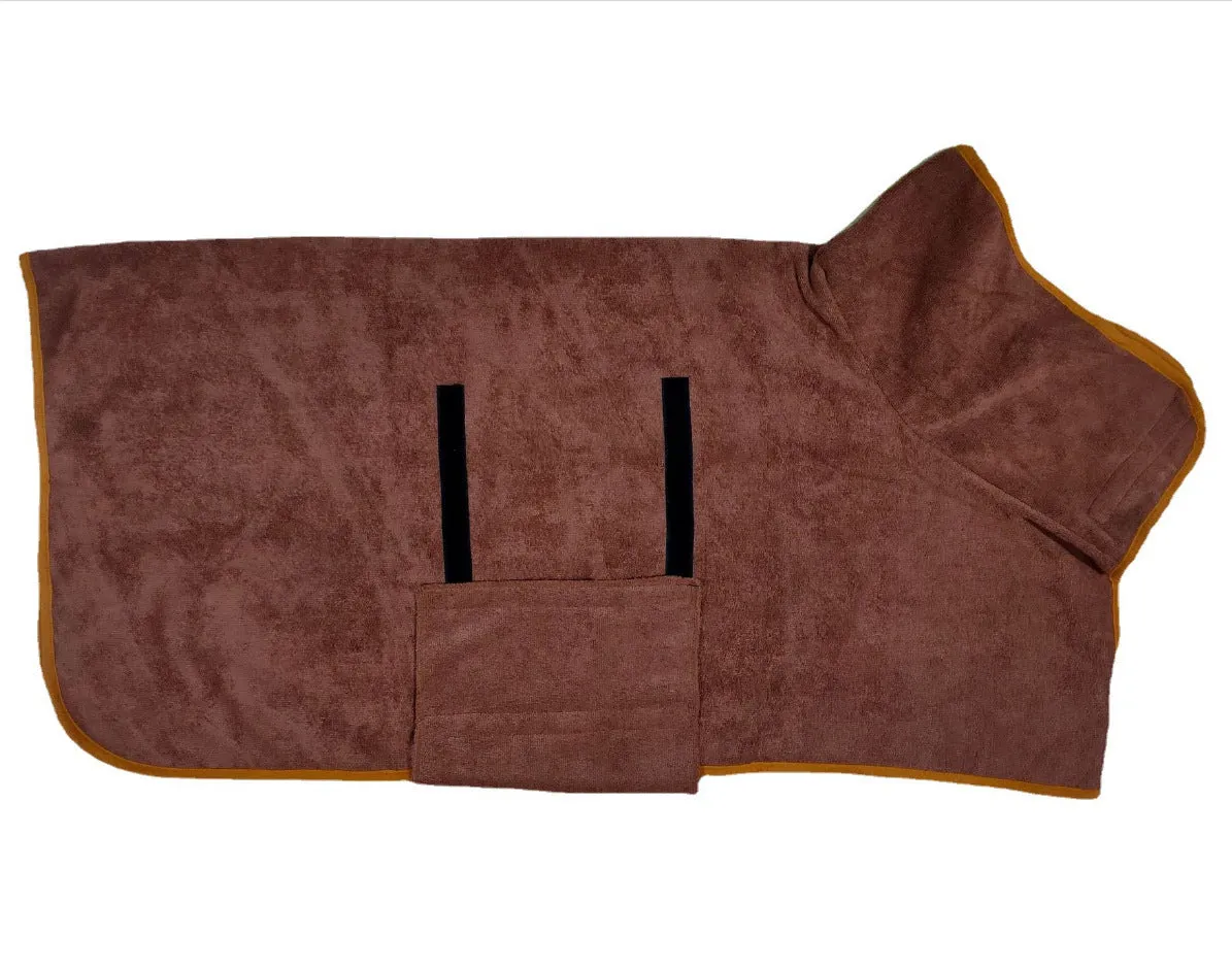 Pet bathrobe in blue microfiber for small to large dogs adjustable fit
