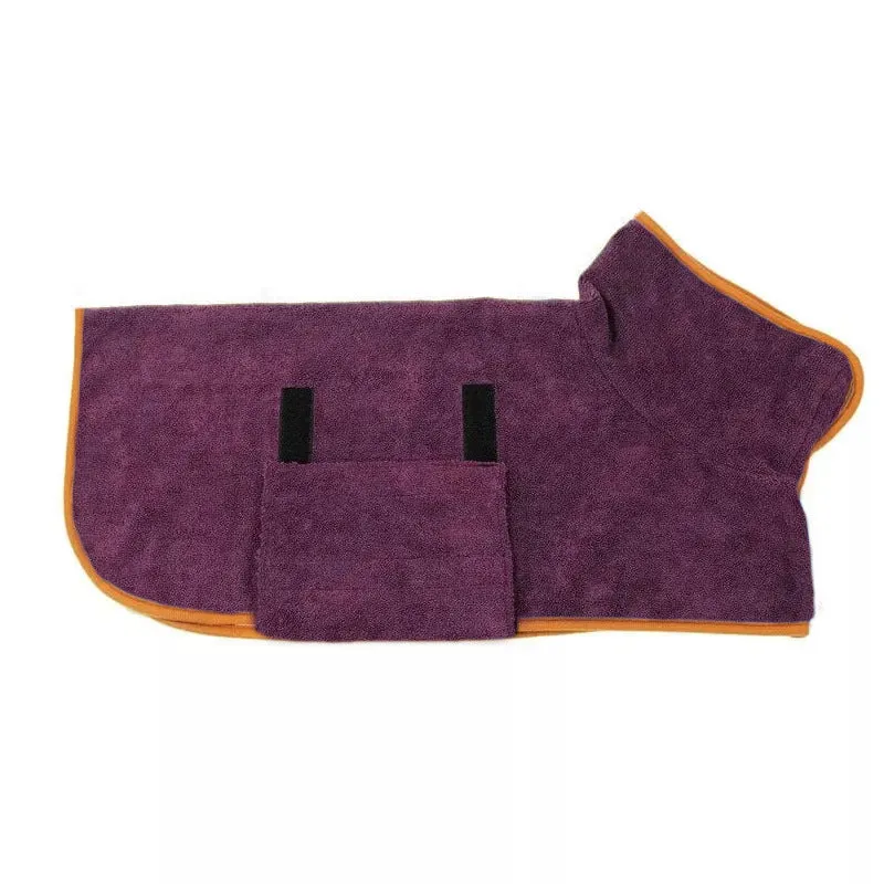 Pet bathrobe in blue microfiber for small to large dogs adjustable fit