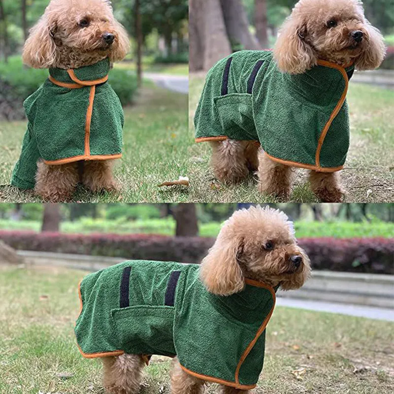 Pet bathrobe in blue microfiber for small to large dogs adjustable fit