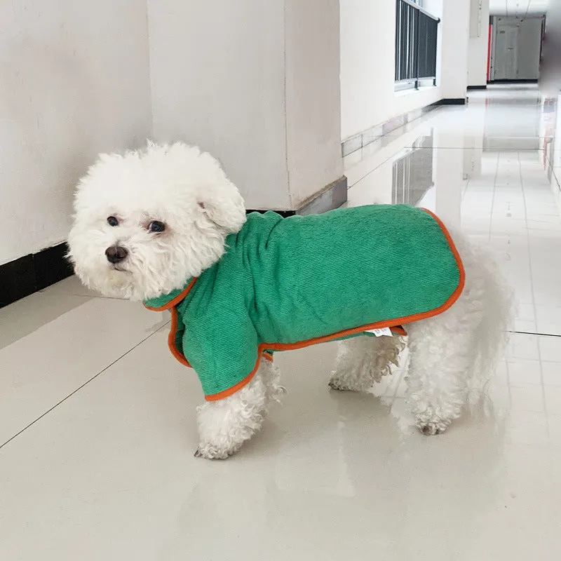 Pet bathrobe in blue microfiber for small to large dogs adjustable fit