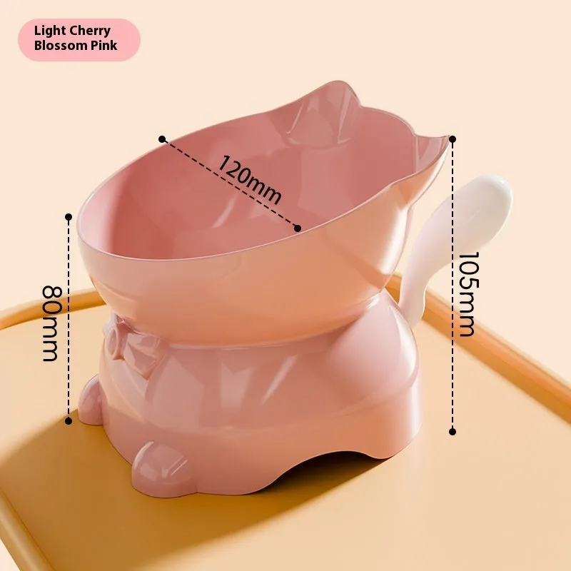 Stainless steel slanted cat bowl with silicone base in blue, showing its anti-fall design.