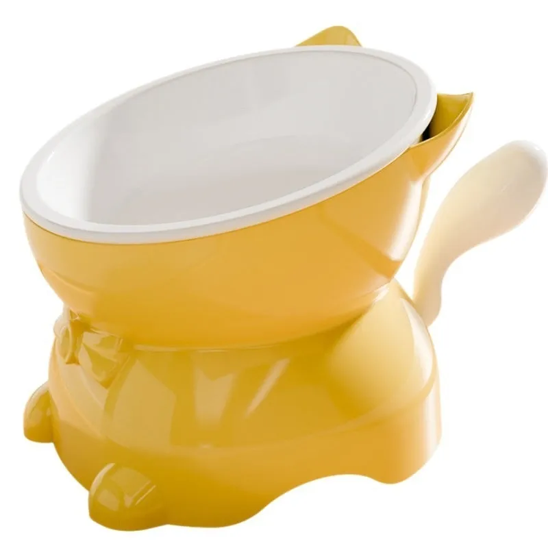 Stainless steel slanted cat bowl with silicone base in blue, showing its anti-fall design.