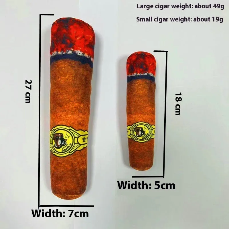 Simulation cigar plush sounding pet toy in brown colour with soft plush fabric and built-in noise feature