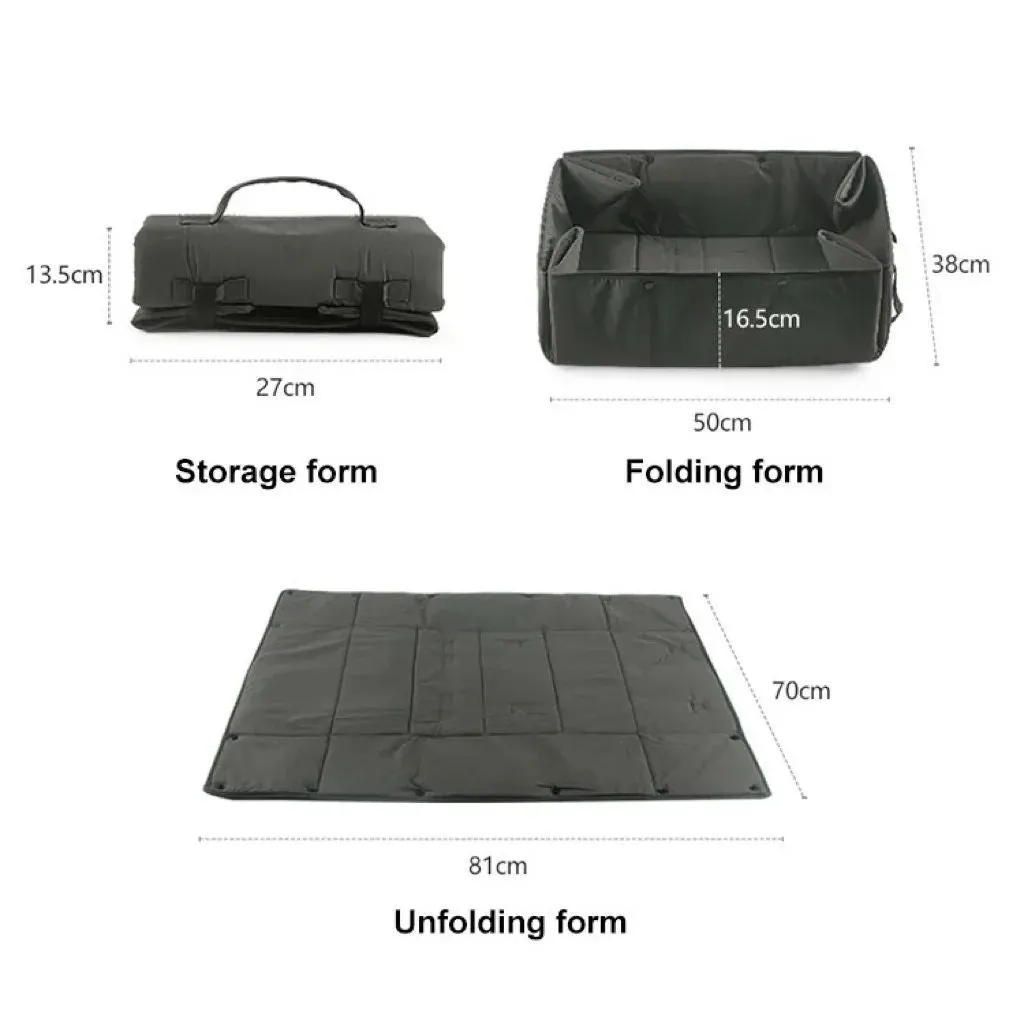 Portable dog travel bed in black, 3-in-1 carrier mat and cushion with collapsible design and carry handle