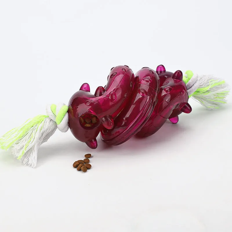 Dog bite leakage toy made of TPR and cotton rope in large size 300x95x85 mm for medium to large dogs