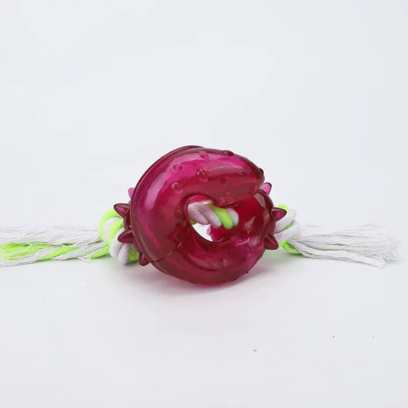 Dog bite leakage toy made of TPR and cotton rope in large size 300x95x85 mm for medium to large dogs