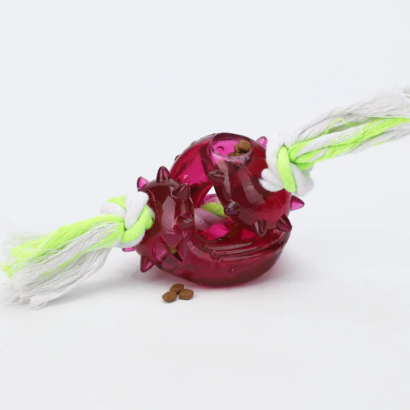 Dog bite leakage toy made of TPR and cotton rope in large size 300x95x85 mm for medium to large dogs