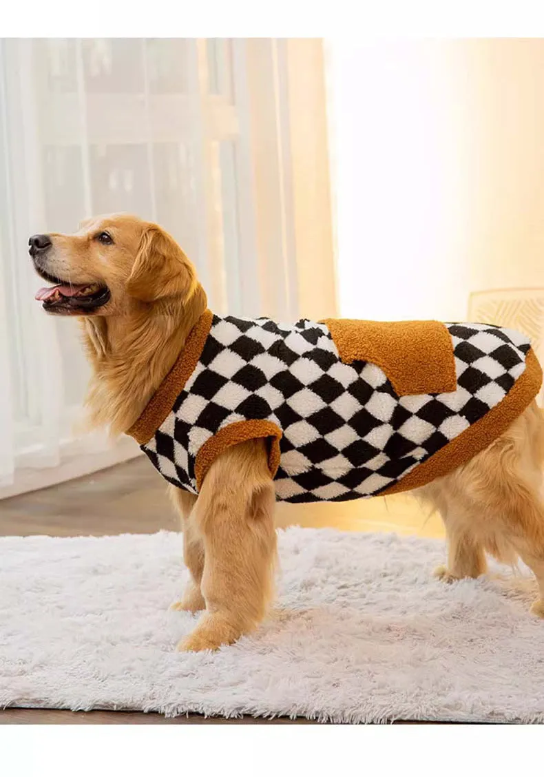 Black lambswool dog fluffy jacket vest cotton-padded with sizes 3XL to 8XL for large breeds