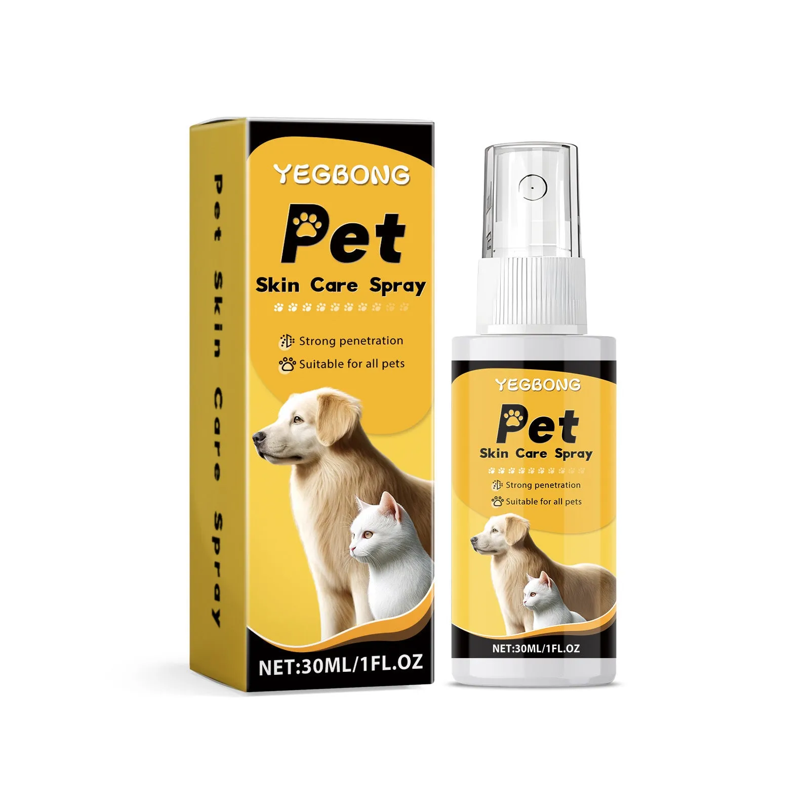 30ml dog skin care spray with silver ion and essential oils on white background