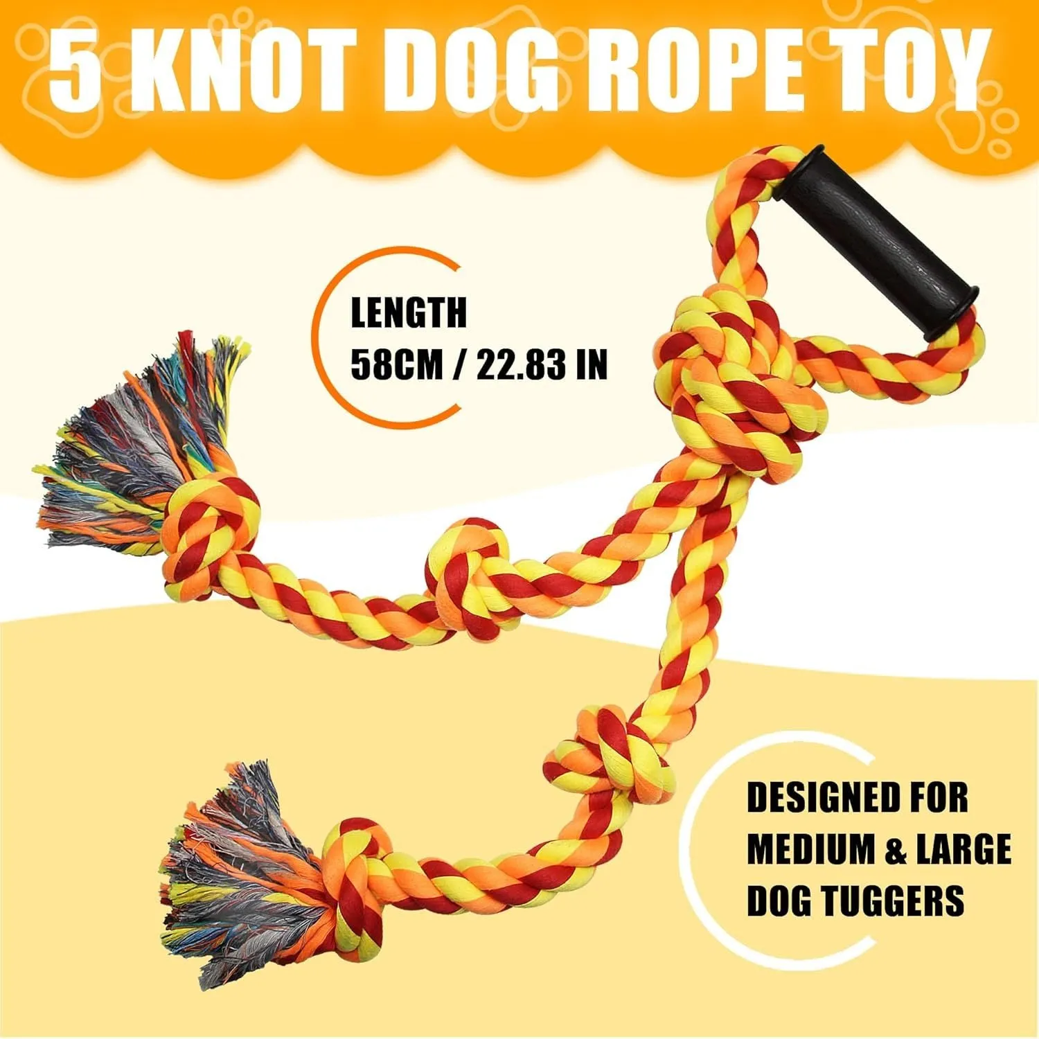 Blue and yellow durable cotton rope tug toy for large dogs with a non-slip handle