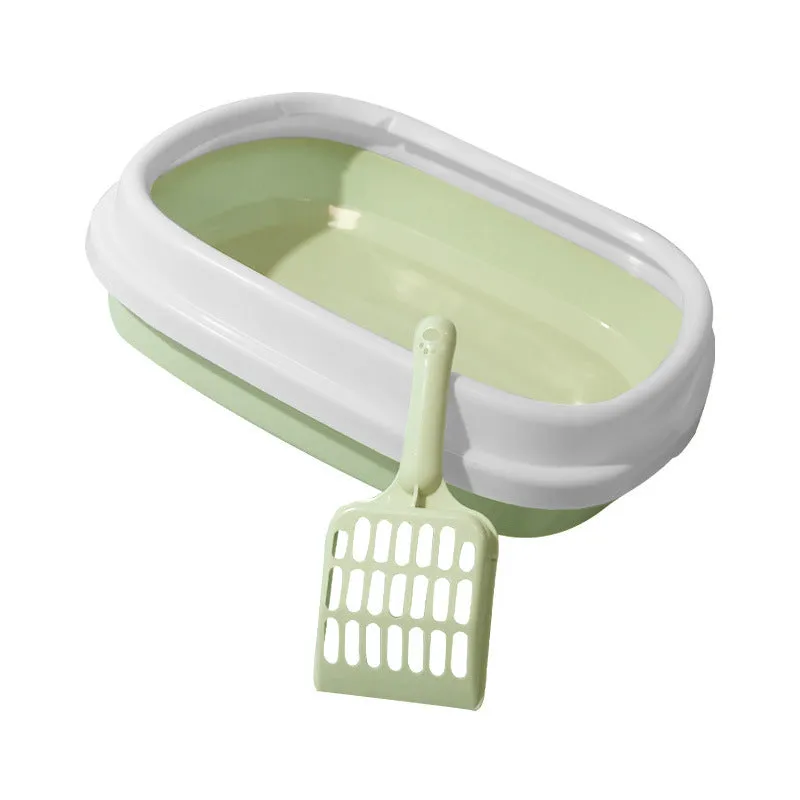 Plastic pet toilet bedpan tray with scoop in blue, anti-splash rim for cats and small dogs