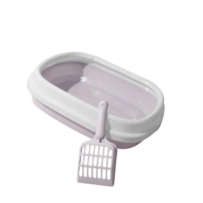 Plastic pet toilet bedpan tray with scoop in blue, anti-splash rim for cats and small dogs