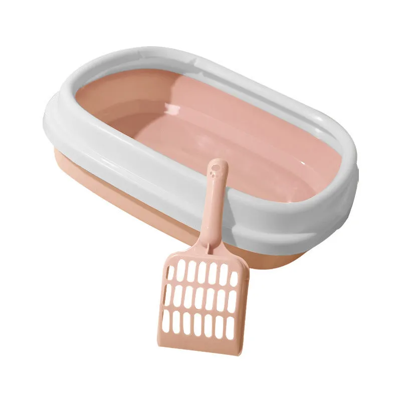 Plastic pet toilet bedpan tray with scoop in blue, anti-splash rim for cats and small dogs