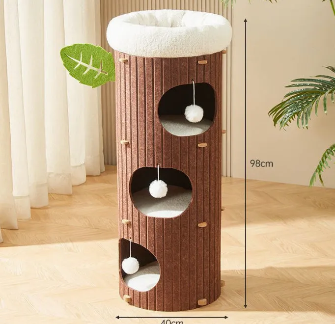 Felt cat scratch board nest in wine red with plush cat balls for indoor cats
