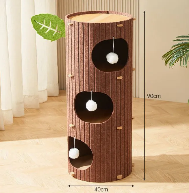 Felt cat scratch board nest in wine red with plush cat balls for indoor cats