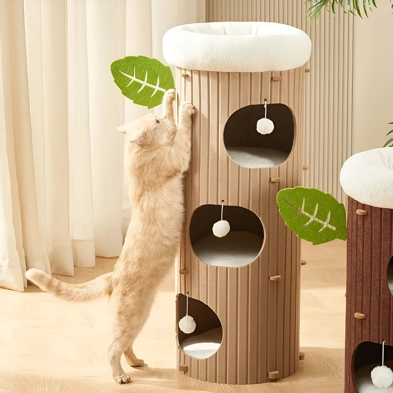 Felt cat scratch board nest in wine red with plush cat balls for indoor cats