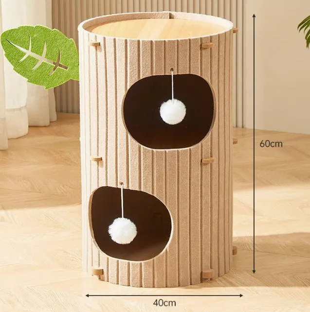 Felt cat scratch board nest in wine red with plush cat balls for indoor cats