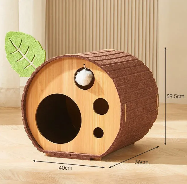 Felt cat scratch board nest in wine red with plush cat balls for indoor cats