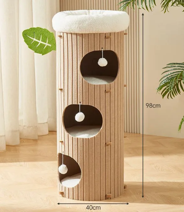 Felt cat scratch board nest in wine red with plush cat balls for indoor cats