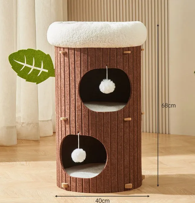 Felt cat scratch board nest in wine red with plush cat balls for indoor cats