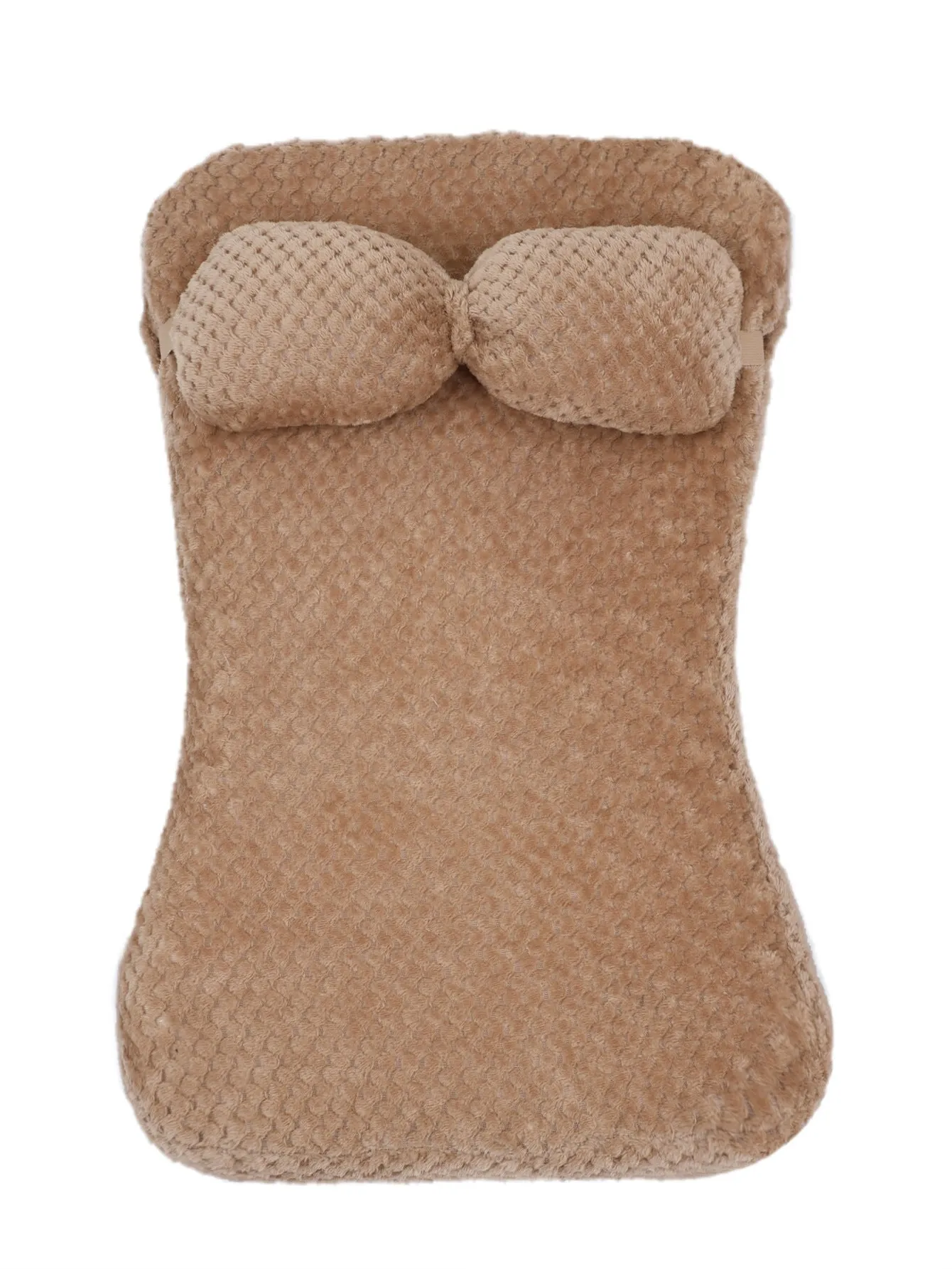 Soft plush pet bed mat with attached pillow in grey, available in sizes S to XL
