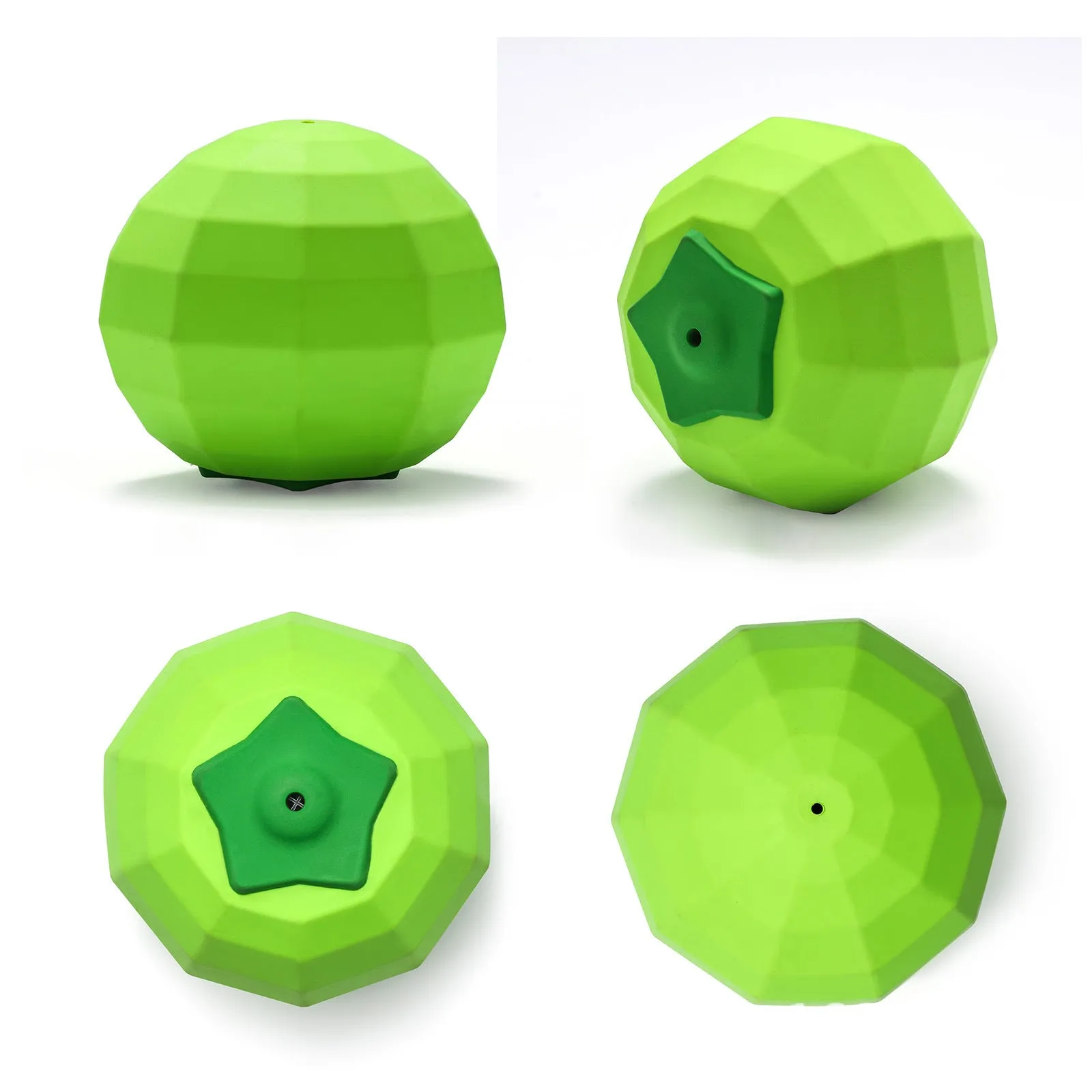 Green natural rubber dog squeaky chew toy with textured surface for aggressive chewers