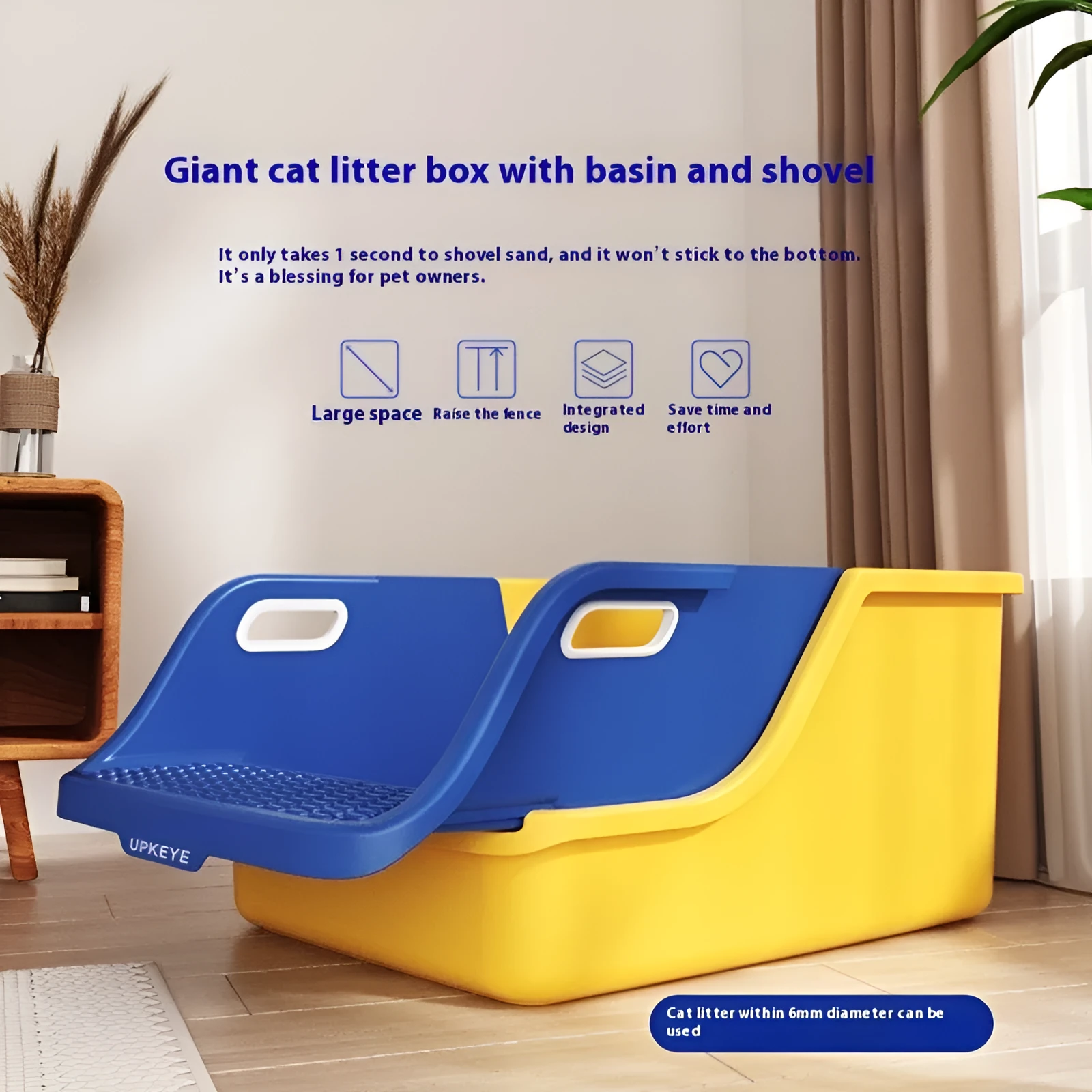 Semi enclosed PP plastic cat litter box with integrated shovel in gray white colour