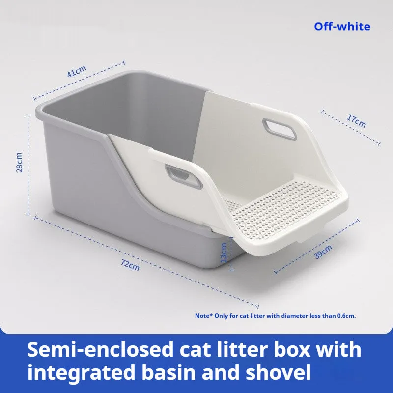 Semi enclosed PP plastic cat litter box with integrated shovel in gray white colour